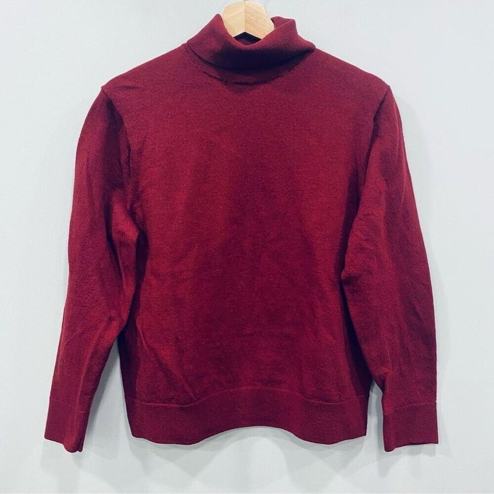 BANANA REPUBLIC Baruffa Mens S/M Red Moda Merino Wool Soft Turtleneck Sweater*